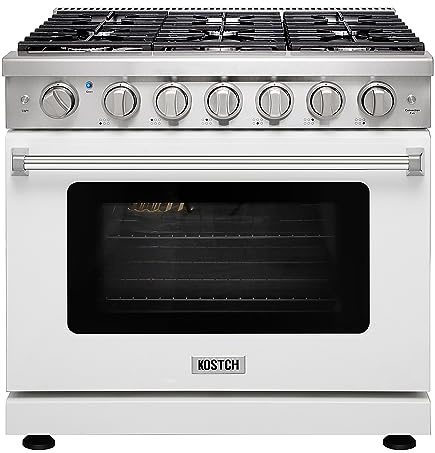 KOSTCH 36 inch Professional Freestanding Pro-Style Natural Gas Range or Liquid Propane Gas Range with 6 Burners, 6.0 cu.ft. Oven Capacity, in Stainless Steel - KOS-36RG03M (White)