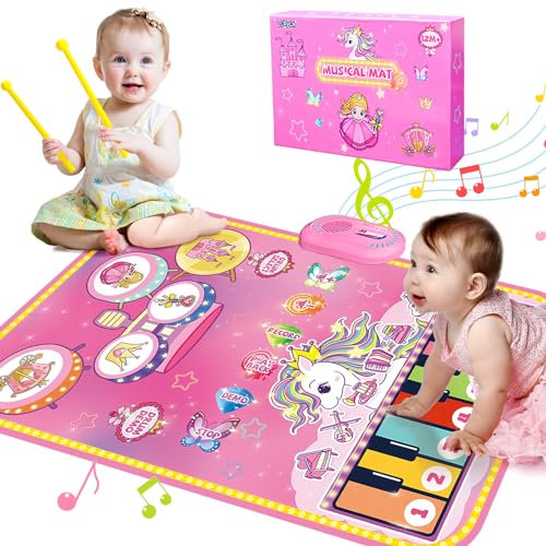 Lobyoh Baby Spielzeug 1 Jähr, 2-in-1-Musikmatte Piano Matte für Kleinkinder, Trommelspielzeug, Prinzessin Geschenke für Mädchen 1 2 3 4 5 Jahren