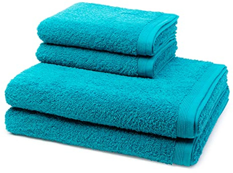 Möve - 4 teiliges Frottier-Set - Superwuschel (2 X Handtuch 2 X Duschtuch im Set) - 520 g/m2 - Baumwolle - Walkfrottee - saugstark - weich und flauschig - Lagoon