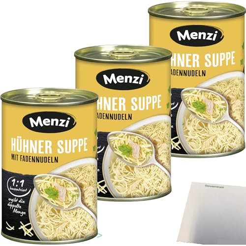 Menzi Hühnersuppe mit Fadennudeln 3er Pack (3x400ml Dose) + usy Block