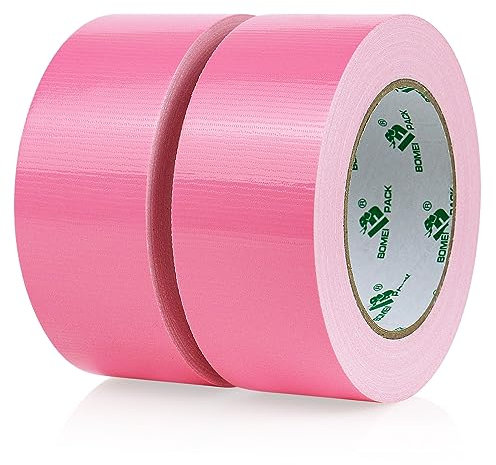 BOMEI PACK 2 Packs Pink Duct Tape Reinforced Cloth Gaffer Tape 48 mm x 30 Y,230 mic Thick Sticky for Pipeline ducts Fixing Repairing,Heavy duty Moving Boxes Sealing,Bundling,Strapping,labeling