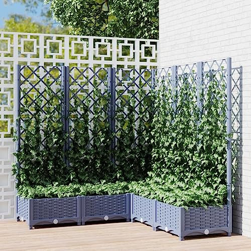 Gecheer Fioriera Giardino e Graticcio Grigio Scuro 120x120x121,5 cm PP,Fioriera con Traliccio,Fioriera Grigliato da Esterno,Fioriera con Spalliera Separè,Letto Rialzato,Grigliato,Fioriera da Esterno