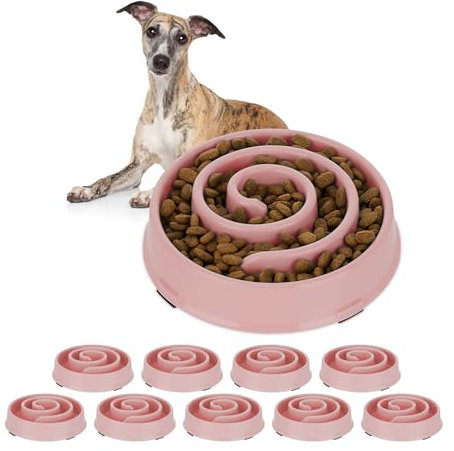 Relaxdays 10 x Anti Schling Napf, Futternapf für Hunde, 600 ml, langsames Fressen, Hundenapf spülmaschinenfest, Fressnapf, rosa
