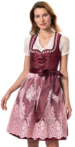Kelliar Damen Dirndl Midi 60 cm,Exklusiver Kollektion (Ohne Dirndlbluse) | Dirndl Rot,Elegante,Klassisch,mit Schnalle,Trachtenrock,Rosa,inkl. Spitzenschürze ,Trachtenmode für Oktoberfest Größe 34-44