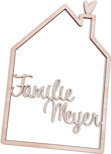 Hochzeitsgeschenk Deko Haus personalisiert mit Familienname aus Holz - individuelle Wanddeko - Türschild - Geschenk zur Hochzeit, Einweihung oder Einzug - Haustür Dekoration Einzug
