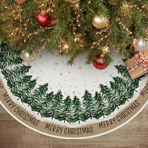 Artoid Mode Pine Trees Snowflakes Christmas Tree Skirt, 48Inch/122cm Seasonal Merry Xmas Party Holiday Vintage New Year Tree Mat Cover Decoration