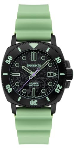 Spinnaker Herren-Armbanduhr 42 mm Hull Diver Automatik Spongebob Schwammkopf Limited Edition mit Silikonarmband SP-5147, Green Squidward