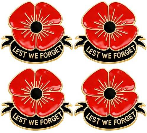 4 Pcs Poppy Badges and Pins 2025, Poppy Badge, Poppy Pin, Lest We Forget Poppy Brooch, Remembrance Sunday Red Flower Rhinestone Badges Banquet Enamel Poppy Lapel