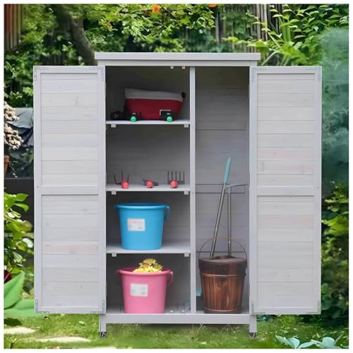 Large Outdoor Storage Shed with Potting Bench Gray Color Garden Storage Cabinet for Home Backyard Pool Includes Furniture Set