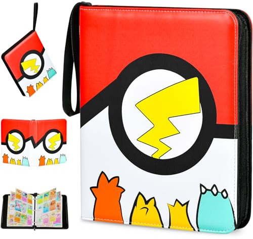 EOPUOZS Sammelkarten Album, Karten Sammelalbum mit Reißverschluss, Wasserdicht PU Sammelalbum, Geschenk für Kinder (50 Seiten, 900 Taschen, Rot)