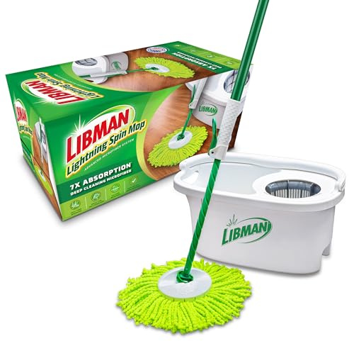 Libman Lightning Spin moppsystem | Mopp och hink med vridare set | Snurrmopp | Moppar för golvrengöring | Trägolvmopp | 1 Totalt mopphuvud ingår