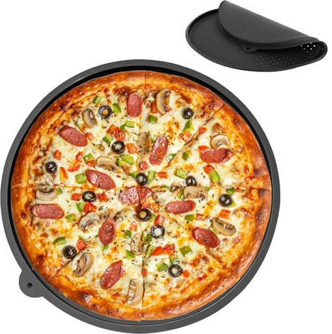 Ooioahuaoo 13 pulgadas Bandeja pizza, Con agujeros, Resistencia a altas temperaturas, Fácil de limpiar, Diámetro 34,5 cm, Plato pizza, Apto para horno y lavavajillas (negro)