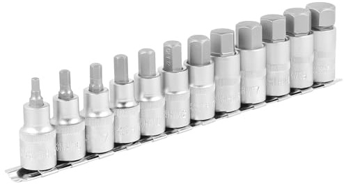 CPROSP Jeu de 9 Douilles Allen 1/2, Douilles Allen 5 6 7 8 10 12 14 16 17 18 19 22 mm, 6 Pans Creux avec Guide Métallique, Six Pans Extérieurs 1/2 avec Mallette en Plastique pour Clé à Chocs