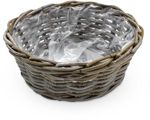 Spetebo Geflochtener Weide Pflanzkorb Natur - 30 cm - Rattan Blumenkorb rund mit Folie - Garten Deko Pflanzkorb Blumenkorb Pflanzenschale Weidenkorb Landhaus rustikal