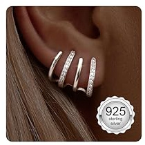 Adramata örhängen silver 925 för kvinnor flickor 14K förgyllda dubbelkreoler 925 silver, allergivänliga 4 klämmor wrap örhängen silver för ett hål, 10 Millimeter, Sterlingsilver