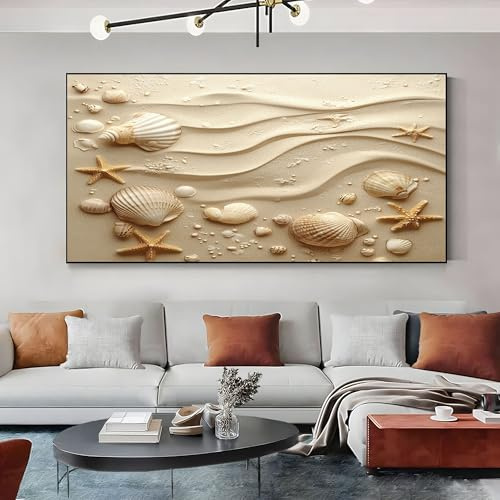 Leinwand Bilder 80x160 cm Panorama Wandbilder Modern Rahmenlos | Minimalistischer Strand in Beige Großes Leinwand Gemälde Als Deko für Wohnzimmer, Schlafzimmer oder Büro