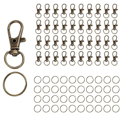 Schlüsselring Klein 80 Stück Karabiner Schlüsselanhänger Basteln Selber Machen Ringe Karabinerhaken mit Drehgelenk(Retrofarbe)-Metall