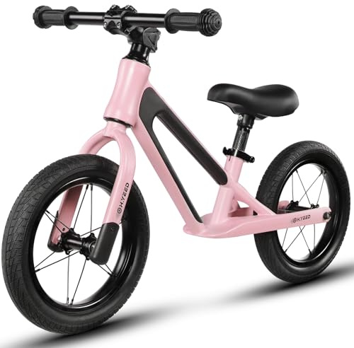 H.yeed 12 Inch Kids Balance Bike for Boys Girls, Lightweight No Pedal Training Bicycle with PU Tires and Magnesium Alloy Frame, Height-adjustable Toddlers Balance Bike age 2,3,4,5,6 (Pink)