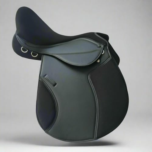 Synthetic Leather GP Saddle 14 Inch with 5 Changeable Gullets Self-Adjusting Flexible Tree Suede Seat Black