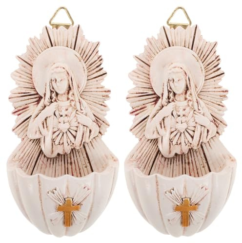 Angoily 2pcs Holy Water Font Resin Catholic Wall Hanging Decor for Home Entrance Religious Wall Decor for Living Room with Storage Holder Ornament Easter Decoration