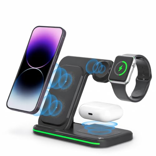 3 in 1 Wireless Charger Stand Fast Charging Station Foldable Magnetic Wireless Charging Dock for Phone Watch Earbuds 15W Portable Travel Charging Station Type C Input
