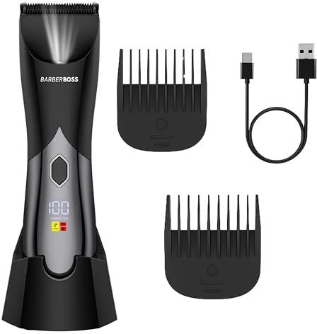 BarberBoss Intimschneider Herren, Kabelloser Körperpfleger, Wasserdichter Elektrischer Haarschneider, Einstellbare Längeneinstellungen für Ganzkörperpflege, Elektrischer Haarschneider für Männer