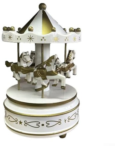 Boîte à musique carrousel classique avec cheval rotatif et mouvement en bois mélodique pour décoration d'intérieur et collection nostalgique (K0211)