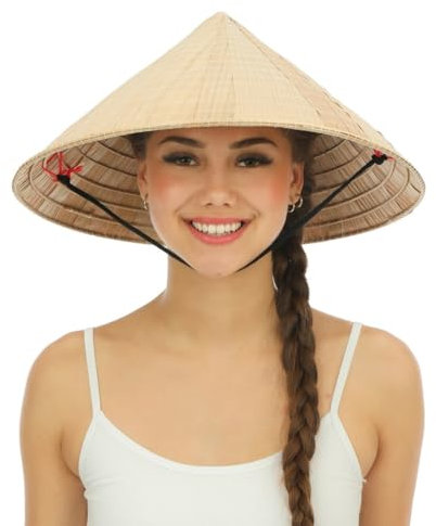 P'TIT CLOWN - 34700 - Chapeau de Paille Vietnamien, Chinois - Chinese's Hat - Accessoire de Déguisement Asie - Pour Carnaval, Fêtes à Thèmes, Nouvel An, Halloween - Unisexe - Adulte - Beige