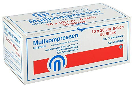 MULLKOMPRESSEN ES 10x20 cm unsteril 8fach 50 St