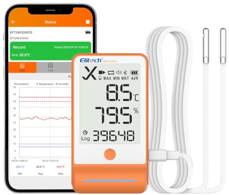 Elitech GSP-6 Pro-TE+THE Temperatur Datenlogger,Temperatur- und Luftfeuchtigkeits-Datenlogger, Große Speicherkapazität, Externer Sensor, Alarmfunktion, Kostenlose Datenexport-Software