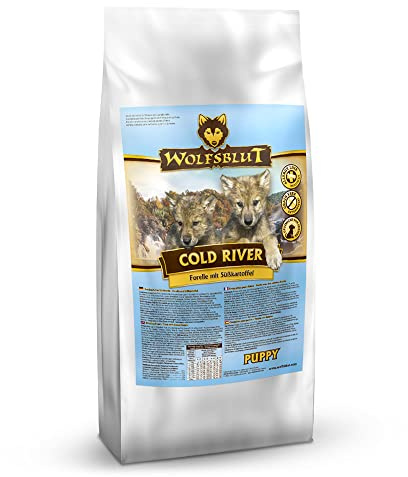 WOLFSBLUT – Cold River Puppy | Trockenfutter mit natürlichen Zutaten und wertvollen Superfoods für heranwachsende Hunde. Getreidefreies Alleinfutter ohne Zusatzstoffe im Beutel | 2kg Forelle