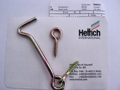 Hettich Sturmhaken mit Ösen, 75 mm, verzinkt, 2 Stück, Artikelnr. 917