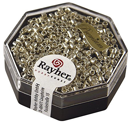 Rayher Delica-Rocailles, Miyuki-Rocailles, metallic, silber, 2,2 mm ø, Dose 4 g, Perlen zum Auffädeln, Glasperlen klein, 14750606