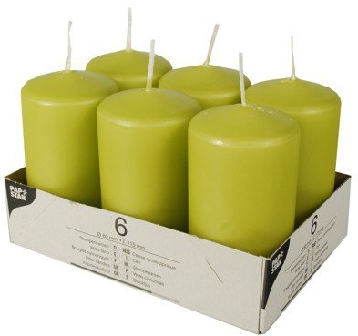 Pappstar Stumpenkerzen Kiwi, 60 x 115mm (6 Stück)