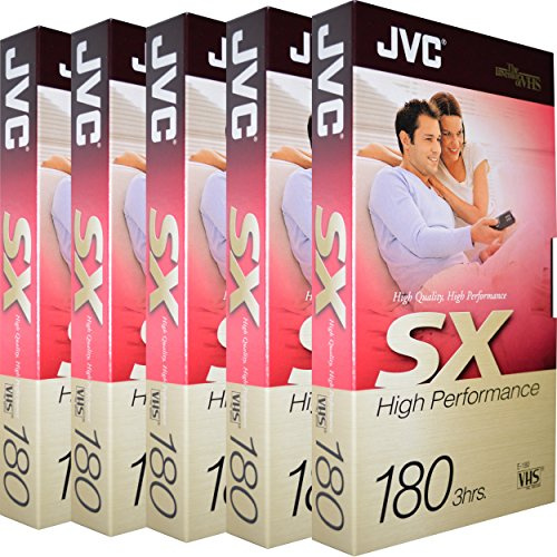 JVC, videocassette VHS SX180, vuote, di alta qualità, per alte prestazioni e uso ripetuto, confezione da 5 cassette, da 3 ore