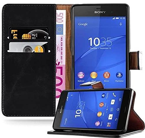 Cadorabo Hülle kompatibel mit Sony Xperia Z3 aus Premium Kunst Leder Flip Klappbare Stoßfeste Magnetische [Standfunktion] [Kartenfächern] Cover Hülle für Sony Xperia Z3 Tasche in Schwarz
