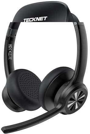 TECKNET Wireless Headset, Bluetooth Headset with AI Noise Cancelling Microphone - Rechargeable Bluetooth V5.2 Headphones, 50H Playtime & Mic Mute, On Ear Headphones for Trucker/Remote Work/Call Center