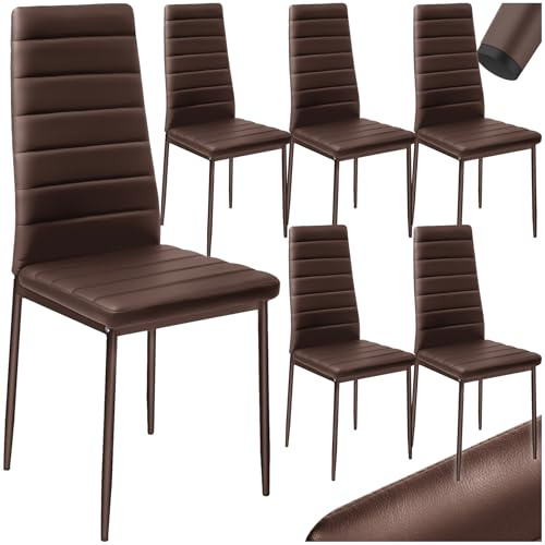 tectake® Set 6 Sedie Sala da Pranzo, Sedie Cucina in Similpelle, Gambe in Acciaio, Sedie da Pranzo Moderne dal Design Elegante, Sedie da Cucina Antiscivolo - Marrone