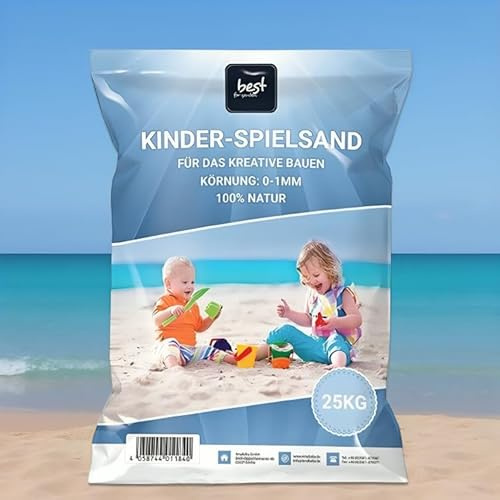 4myBaby GmbH - Spielsand 150kg | Quarz Sand für Sandkasten | Kinder Spielsand | Dekosand | Sandkasten | Keimfreier Spiel Sand | Gewaschener Feiner Quarzsand (6 x 25 kg Säcke)
