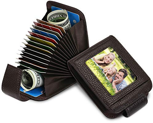 GERIINEER Kreditkartenetui Damen Herren RFID Schutz Leder Kartenetui (Braun)