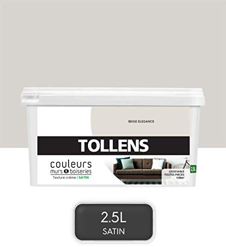 Tollens - Peinture Couleurs - Murs et Boiseries - Toutes pièces - Ultra résistante - Satin - Beige Elégant- 2,5L = 30m2
