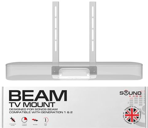 Sound Bass Beam TV Fixation de Montage, Blanc, Compatible avec génération 1 & 2 Sonos Beam, Comprend Un kit de matériel de Montage pour Suspendre Votre Barre de Son conçue au Royaume-Uni par Soundbass