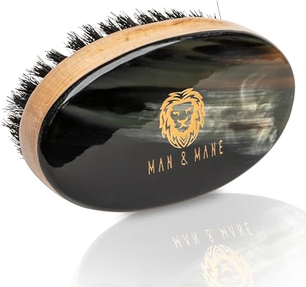 Man & Mane Oxhorn Haarbürste im Militärstil, 100 % natürliche, mittelsteife Wildschweinborsten, Bürste für Pflege, Kopfhaut und Bartglättung, Haarpflege