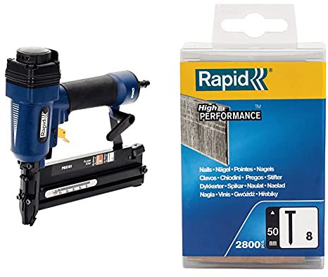 Rapid 5000103 PRO PBS151 Graffatrice/Chiodatrice Pneumatica, Blu & 5000186 No. 8 Chiodi 50 mm, Acciaio