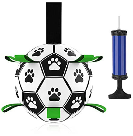 Fußballhund – interaktiver Gymnastikball mit Griff, 15 cm, Pumpe und Nadel – Spielzeug für Hunde im Innen- und Außenbereich