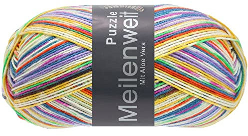 Lana Grossa MEILENWEIT 100g Puzzle 6124 - Hellgrau/Senf/Ecru/Graublau/Grau/Hellblau