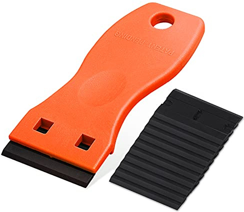 Ehdis Grattoirs, Verre Grattoir Vitrocéramique Plaque Grattoir avec 10 raclettes de en plastique, pour enlever les étiquettes, a colle, la peintureAutocollants et décalcomanies, Orange
