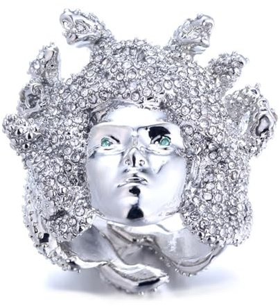 Halukakah Medusa Diamantring Iced Out, Herren Platin Weißgold-Finish, Labordiamanten Handgefasst, Ringgröße Verstellbar, mit Geschenkbox
