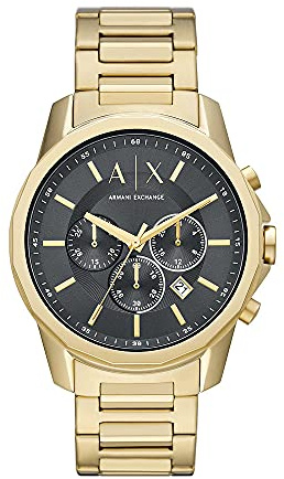 Armani Exchange Orologio da uomo in tonalità oro, movimento cronografo al quarzo e cassa da 44 mm con cinturino in acciaio, Tonalità oro e grigio