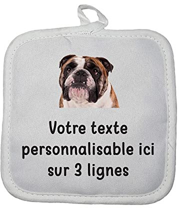 Mygoodprice Manique Gant de Cuisine Pictogramme Bulldog avec Texte Personnalisable